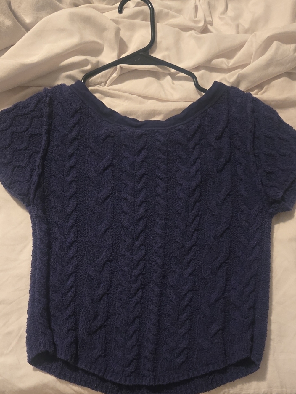 Free People Navy Cable Knit Scoop-Neck Sweater